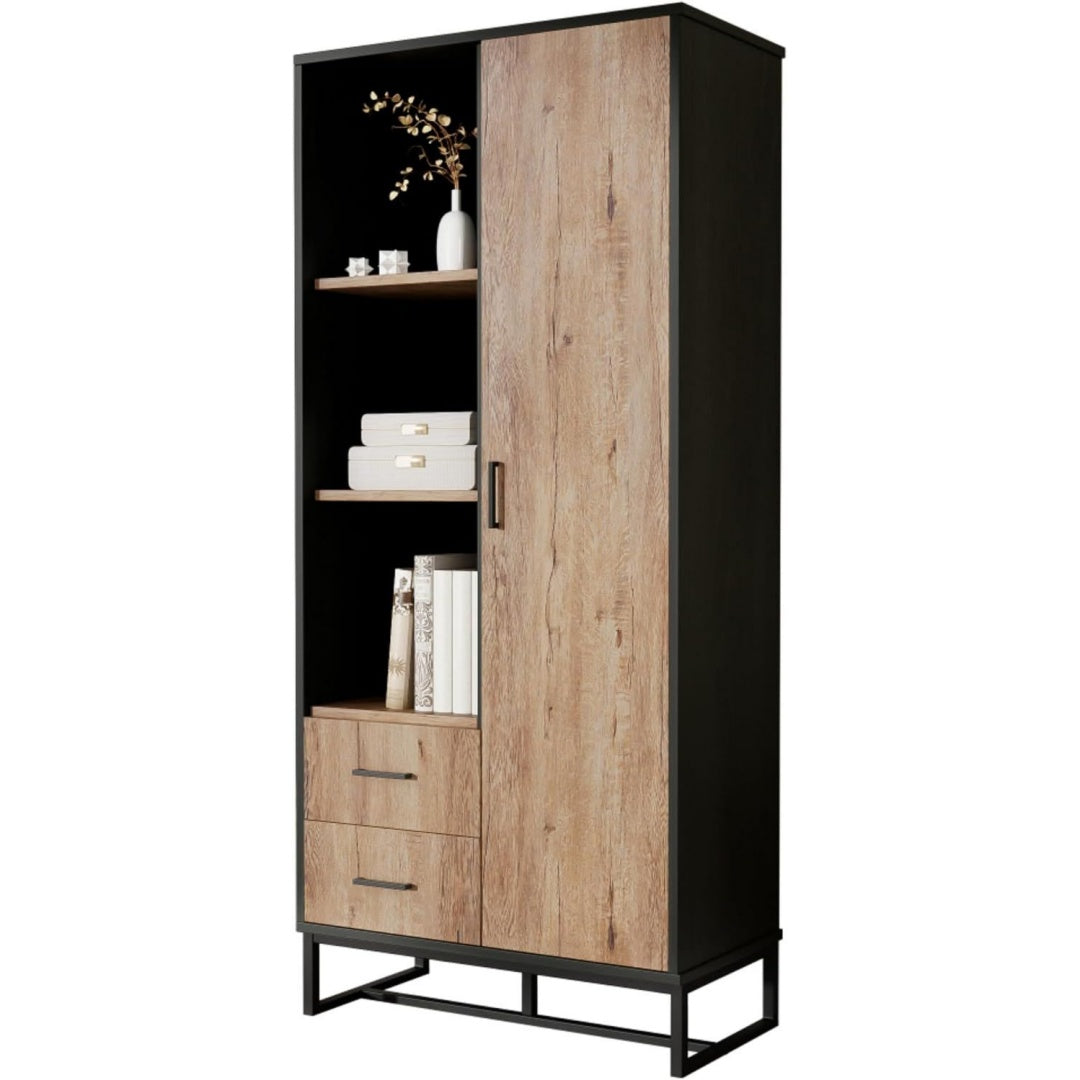 Stauraumschrank mit Schubladen 40 x 80 x 180 cm schwarz