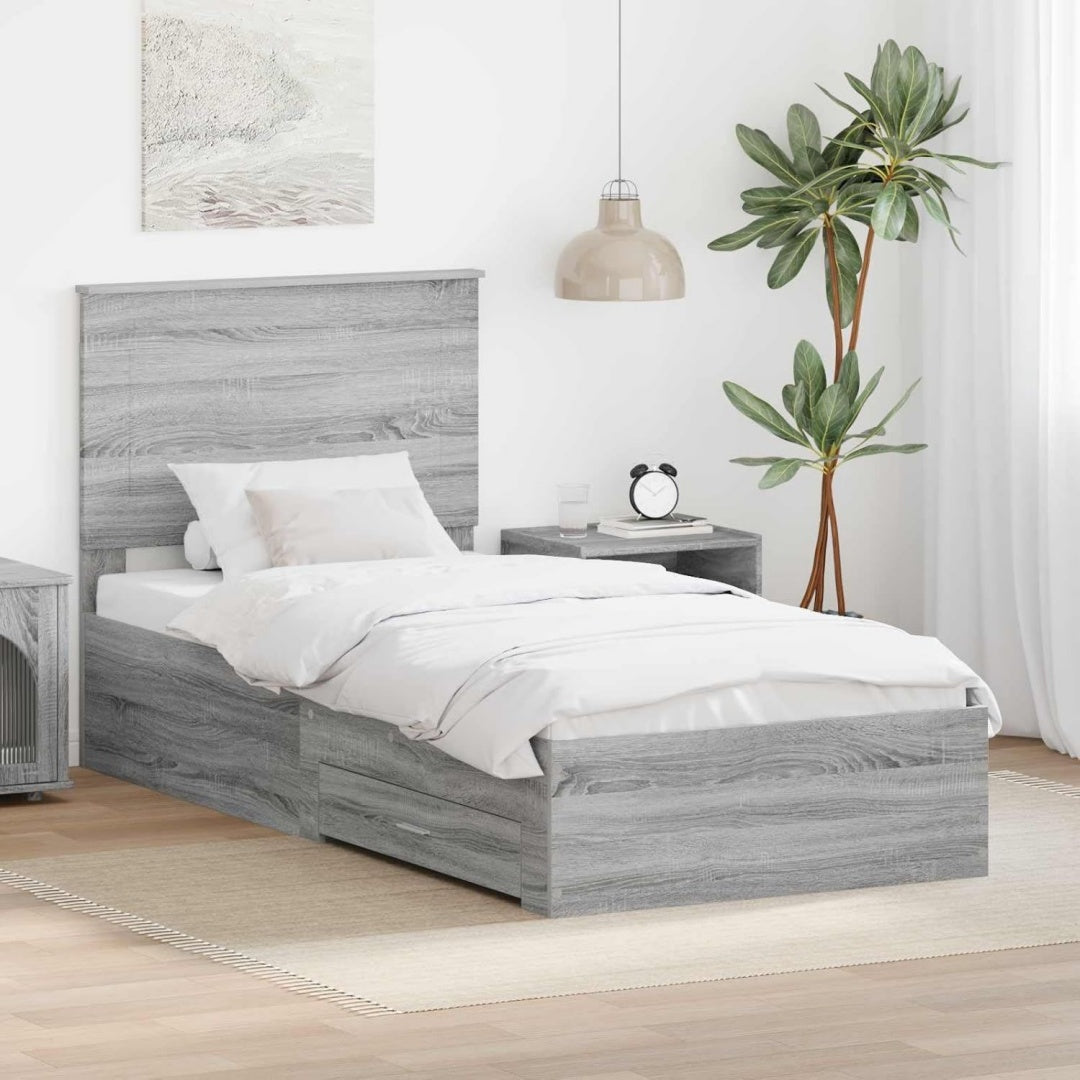 Schlafbett mit Schubladen mit Tueren silber