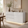 Aufbewahrungskommode Kommode Hochglanz, Sideboard Modern Beleuchtung, schwarz