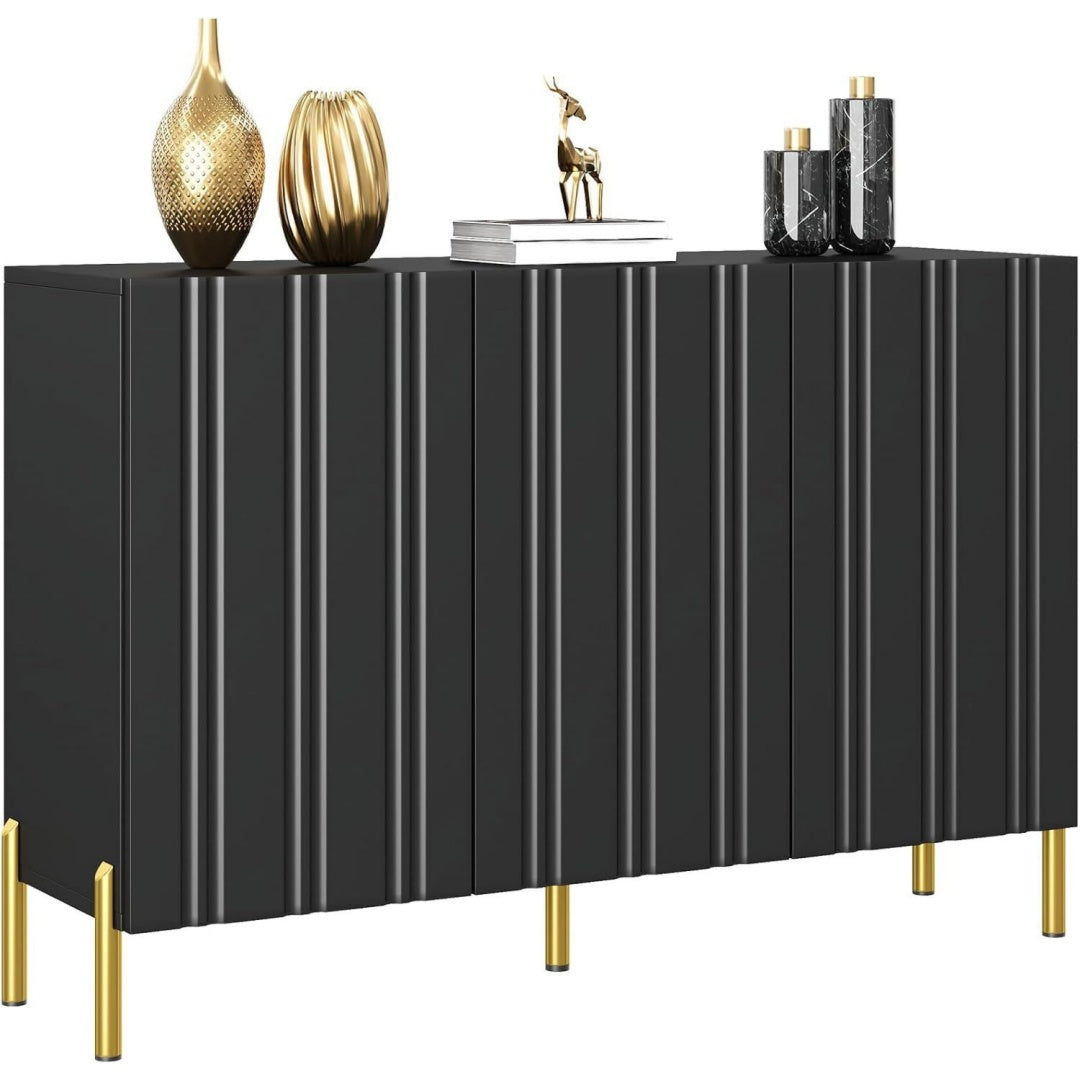 Schubladenschrank Sideboard Turen Goldene Beine, Schwarz, schwarz