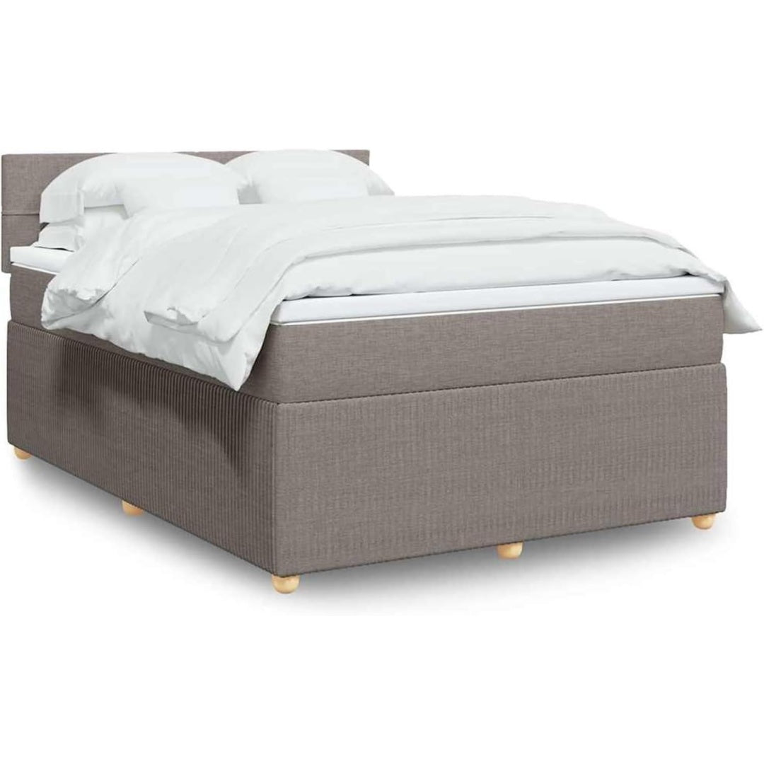 Bett fuer Schlafzimmer mit Kopfteil mit Stoffbezug natur